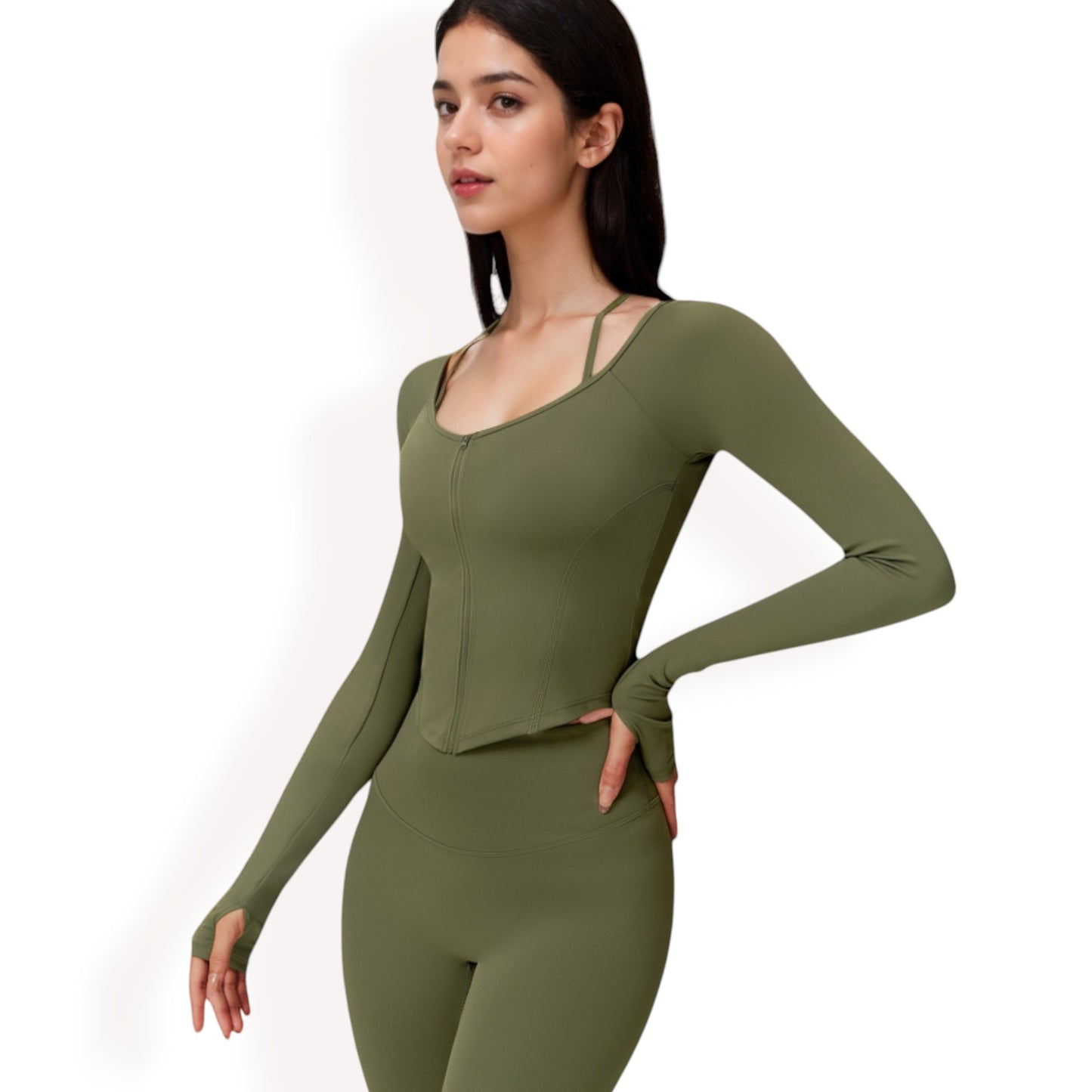 Long Sleeve Zip-Up Top with Thumbholes