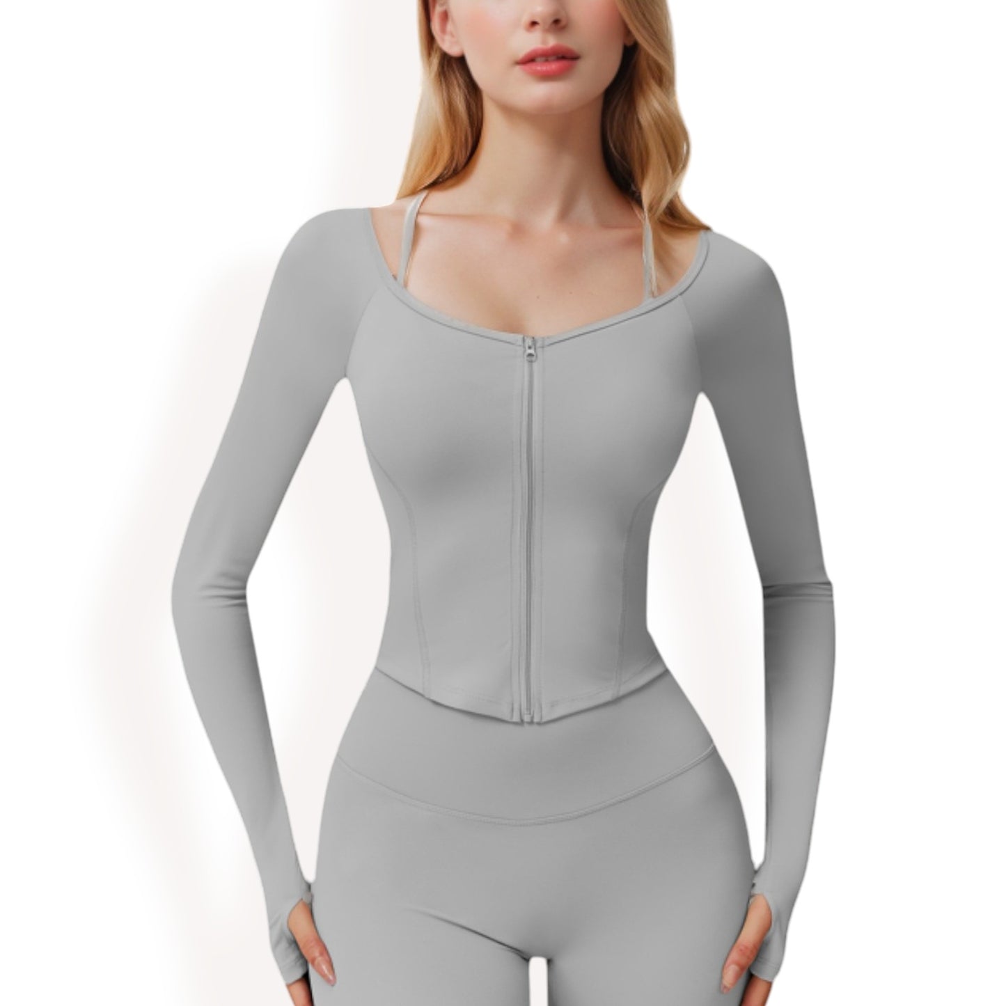 Long Sleeve Zip-Up Top with Thumbholes