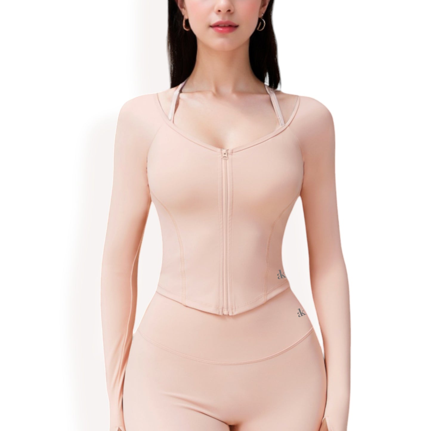 Long Sleeve Zip-Up Top with Thumbholes