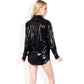 Sequin Button-Down Shirt Dress with Long Sleeves