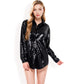 Sequin Button-Down Shirt Dress with Long Sleeves
