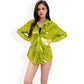 Sequin Button-Down Shirt Dress with Long Sleeves