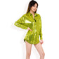 Sequin Button-Down Shirt Dress with Long Sleeves