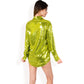 Sequin Button-Down Shirt Dress with Long Sleeves