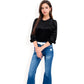 Velvet Long Sleeve Top with Puff Shoulders