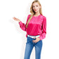 Velvet Long Sleeve Top with Puff Shoulders