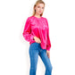 Velvet Long Sleeve Top with Puff Shoulders