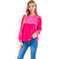 Velvet Long Sleeve Top with Puff Shoulders