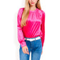 Velvet Long Sleeve Top with Puff Shoulders