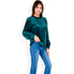 Velvet Long Sleeve Top with Puff Shoulders
