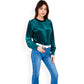 Velvet Long Sleeve Top with Puff Shoulders
