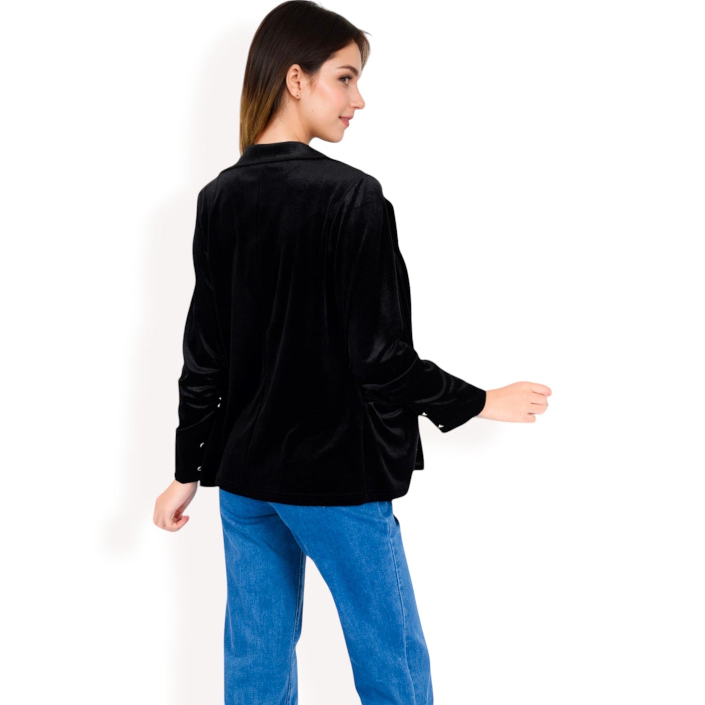Velvet Blazer With Notch Collar And Front Pockets