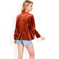 Velvet Blazer With Notch Collar And Front Pockets