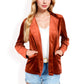 Velvet Blazer With Notch Collar And Front Pockets