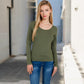 Long Sleeve Scoop Neck Stretch Knit Top