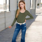 Long Sleeve Scoop Neck Stretch Knit Top