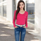 Long Sleeve Scoop Neck Stretch Knit Top