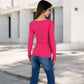 Long Sleeve Scoop Neck Stretch Knit Top