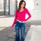 Long Sleeve Scoop Neck Stretch Knit Top