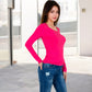 Long Sleeve Scoop Neck Stretch Knit Top