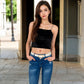 Velvet Spaghetti Strap Cropped Cami Top