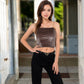 Velvet Spaghetti Strap Cropped Cami Top