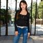 Long Sleeve Lace Detail Henley Top with Decorative Buttons