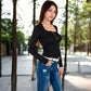 Long Sleeve Lace Detail Henley Top with Decorative Buttons