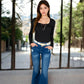 Long Sleeve Lace Detail Henley Top with Decorative Buttons