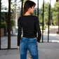 Long Sleeve Lace Detail Henley Top with Decorative Buttons