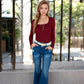 Long Sleeve Lace Detail Henley Top with Decorative Buttons
