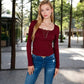Long Sleeve Lace Detail Henley Top with Decorative Buttons