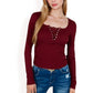 Long Sleeve Lace Detail Henley Top with Decorative Buttons