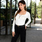 Long Sleeve Lace Detail Henley Top with Decorative Buttons