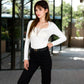 Long Sleeve Lace Detail Henley Top with Decorative Buttons
