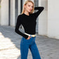 Ribbed Long Sleeve Fitted Crew Neck Top