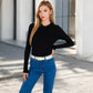 Ribbed Long Sleeve Fitted Crew Neck Top