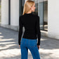 Ribbed Long Sleeve Fitted Crew Neck Top