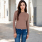 Ribbed Long Sleeve Fitted Crew Neck Top