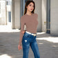 Ribbed Long Sleeve Fitted Crew Neck Top