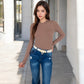 Ribbed Long Sleeve Fitted Crew Neck Top