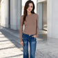Ribbed Long Sleeve Fitted Crew Neck Top
