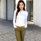 Ribbed Long Sleeve Fitted Crew Neck Top
