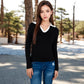 Long Sleeve V-Neck Shirt with Contrast Collar