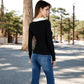 Long Sleeve V-Neck Shirt with Contrast Collar