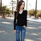 Long Sleeve V-Neck Shirt with Contrast Collar