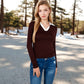 Long Sleeve V-Neck Shirt with Contrast Collar