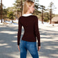 Long Sleeve V-Neck Shirt with Contrast Collar