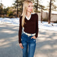 Long Sleeve V-Neck Shirt with Contrast Collar