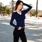Long Sleeve V-Neck Shirt with Contrast Collar